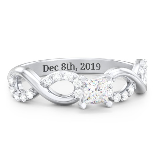 1/4 ct. Princess Gemstone Infinity Engagement Ring with Accent Stones – Sterling Silver with White Premium Zirconia