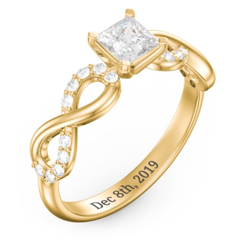 1/2 ct. Princess Gemstone Infinity Engagement Ring with Accent Stones – 10K Yellow Gold with White Premium Zirconia