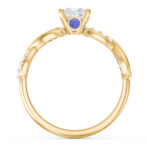 1/2 ct. Princess Gemstone Infinity Peek-A-Boo Engagement Ring with Accent Stones – 10K Yellow Gold with White Premium Zirconia and Blue Sapphire