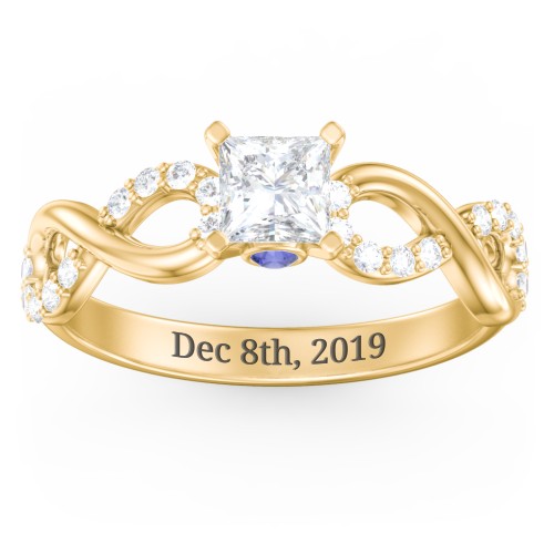 1/2 ct. Princess Gemstone Infinity Peek-A-Boo Engagement Ring with Accent Stones – 10K Yellow Gold with White Premium Zirconia and Blue Sapphire