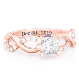 1/2 ct. Princess Gemstone Infinity Peek-A-Boo Engagement Ring with Accent Stones in 10K Solid Rose Gold with White Premium Zirconia and Blue Sapphire