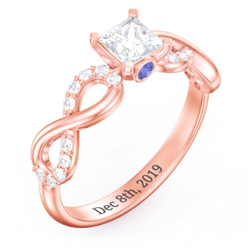 1/2 ct. Princess Gemstone Infinity Peek-A-Boo Engagement Ring with Accent Stones – 10K Rose Gold with White Premium Zirconia and Blue Sapphire