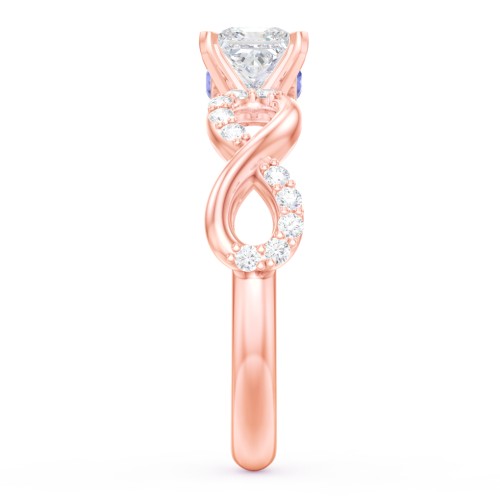 1/2 ct. Princess Gemstone Infinity Peek-A-Boo Engagement Ring with Accent Stones – 10K Rose Gold with White Premium Zirconia and Blue Sapphire