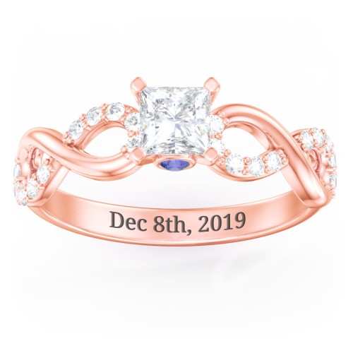 1/2 ct. Princess Gemstone Infinity Peek-A-Boo Engagement Ring with Accent Stones – 10K Rose Gold with White Premium Zirconia and Blue Sapphire