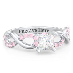 1/2 ct. Princess Gemstone Infinity Peek-A-Boo Engagement Ring with Accent Stones in 925 Sterling Silver with White Premium Zirconia, Fancy Pink Premium Zirconia, and Pink Tourmaline