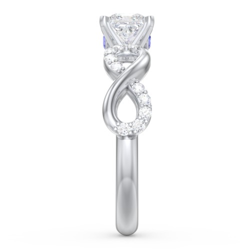 1/2 ct. Princess Gemstone Infinity Peek-A-Boo Engagement Ring with Accent Stones – Sterling Silver with White Premium Zirconia and Blue Sapphire