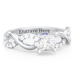 1/2 ct. Princess Gemstone Infinity Peek-A-Boo Engagement Ring with Accent Stones in 10K Solid White Gold with White Premium Zirconia and Blue Sapphire