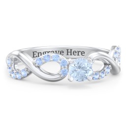 1/4 ct. Round Gemstone Infinity Engagement Ring with Accent Stones in 925 Sterling Silver with Aquamarine and Fancy Blue Premium Zirconia