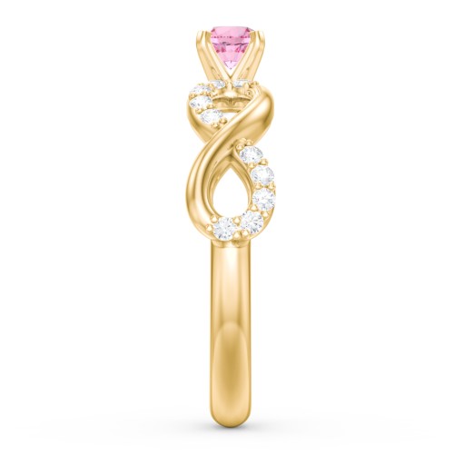 1/4 ct. Round Gemstone Infinity Engagement Ring with Accent Stones – 10K Yellow Gold with Pink Tourmaline and White Premium Zirconia