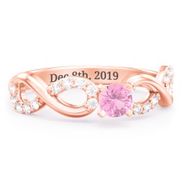 1/4 ct. Round Gemstone Infinity Engagement Ring with Accent Stones in 10K Solid Rose Gold with Pink Tourmaline and White Premium Zirconia