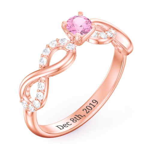 1/4 ct. Round Gemstone Infinity Engagement Ring with Accent Stones – 10K Rose Gold with Pink Tourmaline and White Premium Zirconia