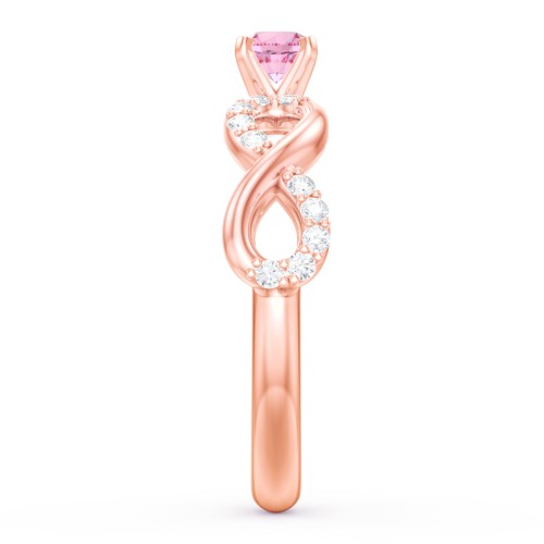 1/4 ct. Round Gemstone Infinity Engagement Ring with Accent Stones – 10K Rose Gold with Pink Tourmaline and White Premium Zirconia