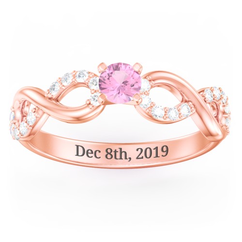 1/4 ct. Round Gemstone Infinity Engagement Ring with Accent Stones – 10K Rose Gold with Pink Tourmaline and White Premium Zirconia