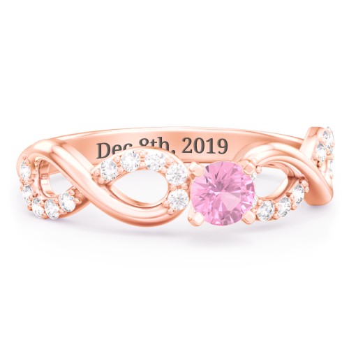 1/4 ct. Round Gemstone Infinity Engagement Ring with Accent Stones – 10K Rose Gold with Pink Tourmaline and White Premium Zirconia