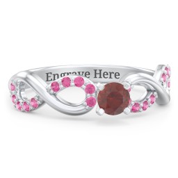 1/4 ct. Round Gemstone Infinity Engagement Ring with Accent Stones in 925 Sterling Silver with Garnet and Red Premium Zirconia