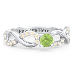 1/4 ct. Round Gemstone Infinity Engagement Ring with Accent Stones in 925 Sterling Silver with Peridot and Fancy Yellow Premium Zirconia