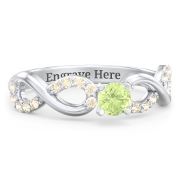1/4 ct. Round Gemstone Infinity Engagement Ring with Accent Stones in 925 Sterling Silver with Peridot and Fancy Yellow Premium Zirconia