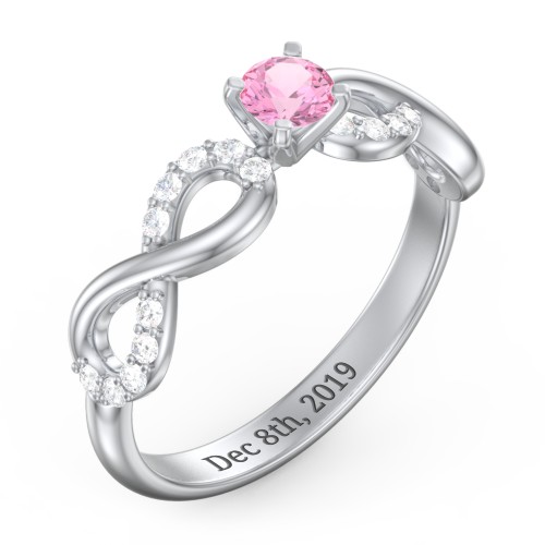 1/4 ct. Round Gemstone Infinity Engagement Ring with Accent Stones – Sterling Silver with Pink Tourmaline and White Premium Zirconia