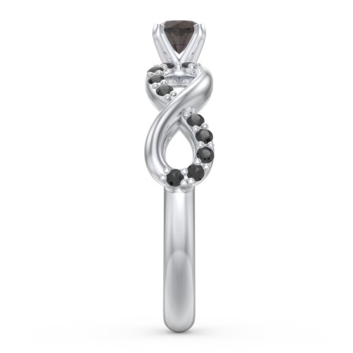 1/4 ct. Round Gemstone Infinity Engagement Ring with Accent Stones – Sterling Silver with Smokey Quartz and Black Premium Zirconia