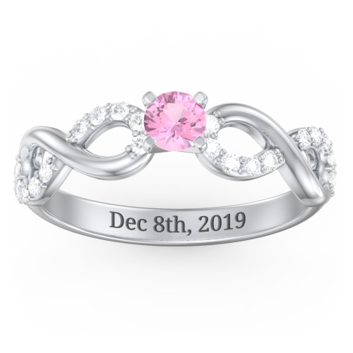1/4 ct. Round Gemstone Infinity Engagement Ring with Accent Stones – Sterling Silver with Pink Tourmaline and White Premium Zirconia