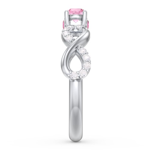 1/4 ct. Round Gemstone Infinity Peek-A-Boo Engagement Ring with Accent Stones – 10K White Gold with Pink Tourmaline, White Premium Zirconia, and Ruby