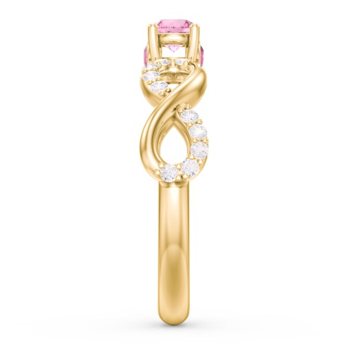 1/4 ct. Round Gemstone Infinity Peek-A-Boo Engagement Ring with Accent Stones – 10K Yellow Gold with Pink Tourmaline, White Premium Zirconia, and Ruby