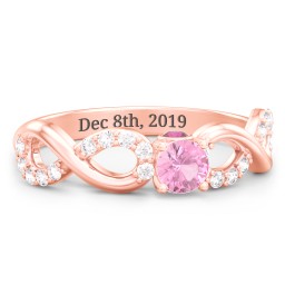 1/4 ct. Round Gemstone Infinity Peek-A-Boo Engagement Ring with Accent Stones in 10K Solid Rose Gold with Pink Tourmaline, White Premium Zirconia, and Ruby
