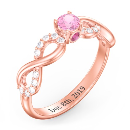 1/4 ct. Round Gemstone Infinity Peek-A-Boo Engagement Ring with Accent Stones – 10K Rose Gold with Pink Tourmaline, White Premium Zirconia, and Ruby