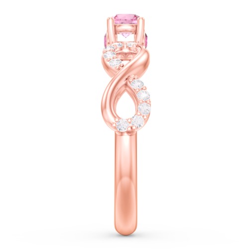 1/4 ct. Round Gemstone Infinity Peek-A-Boo Engagement Ring with Accent Stones – 10K Rose Gold with Pink Tourmaline, White Premium Zirconia, and Ruby
