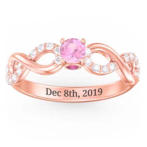 1/4 ct. Round Gemstone Infinity Peek-A-Boo Engagement Ring with Accent Stones – 10K Rose Gold with Pink Tourmaline, White Premium Zirconia, and Ruby
