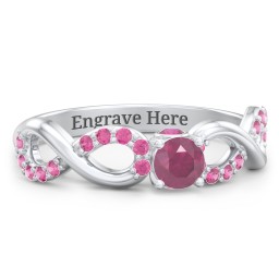 1/4 ct. Round Gemstone Infinity Peek-A-Boo Engagement Ring with Accent Stones in 925 Sterling Silver with Ruby and Red Premium Zirconia