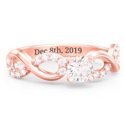 1/3 ct. Round Gemstone Infinity Engagement Ring with Accent Stones in 10K Solid Rose Gold with White Premium Zirconia