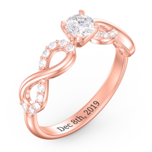 1/3 ct. Round Gemstone Infinity Engagement Ring with Accent Stones – 10K Rose Gold with White Premium Zirconia