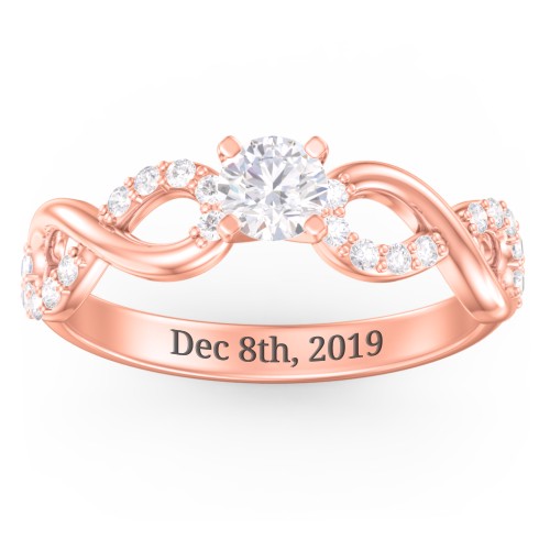 1/3 ct. Round Gemstone Infinity Engagement Ring with Accent Stones – 10K Rose Gold with White Premium Zirconia