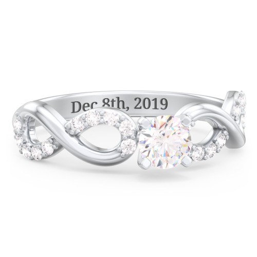 1/3 ct. Round Gemstone Infinity Engagement Ring with Accent Stones – Sterling Silver with White Premium Zirconia