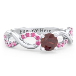 1/2 ct. Round Gemstone Infinity Engagement Ring with Accent Stones in 925 Sterling Silver with Garnet and Red Premium Zirconia