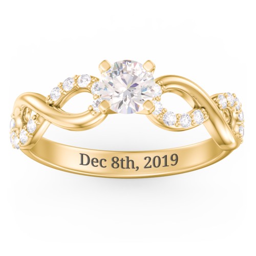 1/2 ct. Round Gemstone Infinity Engagement Ring with Accent Stones – 10K Yellow Gold with Cubic Zirconia and White Premium Zirconia