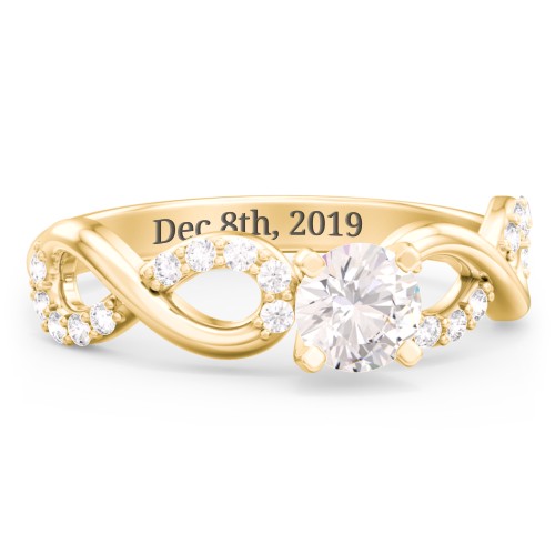 1/2 ct. Round Gemstone Infinity Engagement Ring with Accent Stones – 10K Yellow Gold with Cubic Zirconia and White Premium Zirconia