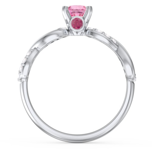 1/2 ct. Round Gemstone Infinity Peek-A-Boo Engagement Ring with Accent Stones – 10K White Gold with Pink Tourmaline, White Premium Zirconia, and Ruby