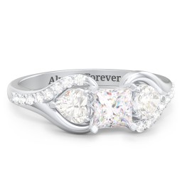 1/2 ct. Princess Gemstone Engagement Ring with Heart Stones & Accents Stones in 925 Sterling Silver with White Premium Zirconia and Cubic Zirconia