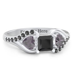 1/2 ct. Princess Gemstone Engagement Ring with Heart Stones & Accents Stones