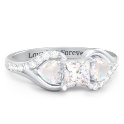 1/2 ct. Princess Gemstone Engagement Ring with Heart Stones & Accents Stones