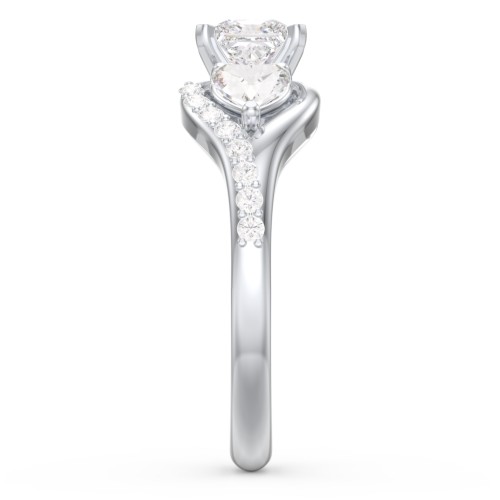 1/2 ct. Princess Gemstone Engagement Ring with Heart Stones & Accents Stones – 10K White Gold with White Premium Zirconia and Cubic Zirconia