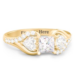 1/2 ct. Princess Gemstone Engagement Ring with Heart Stones & Accents Stones in 10K Solid Yellow Gold with White Premium Zirconia and Cubic Zirconia