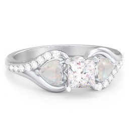 1/2 ct. Princess Gemstone Peek-A-Boo Engagement Ring with Heart Stones & Accents Stones