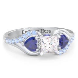 1/2 ct. Princess Gemstone Peek-A-Boo Engagement Ring with Heart Stones & Accents Stones