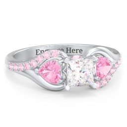 1/2 ct. Princess Gemstone Peek-A-Boo Engagement Ring with Heart Stones & Accents Stones