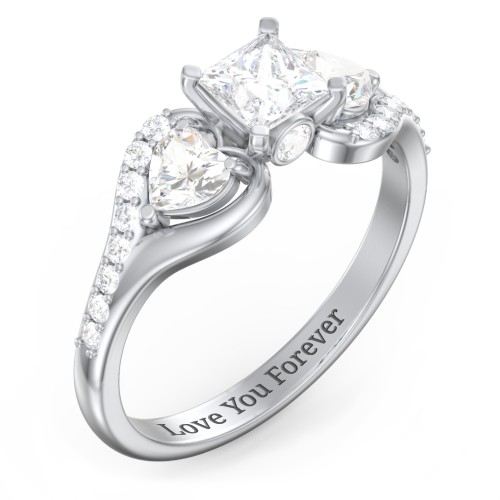 1/2 ct. Princess Gemstone Peek-A-Boo Engagement Ring with Heart Stones & Accents Stones