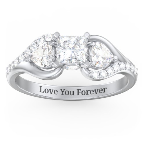 1/2 ct. Princess Gemstone Peek-A-Boo Engagement Ring with Heart Stones & Accents Stones