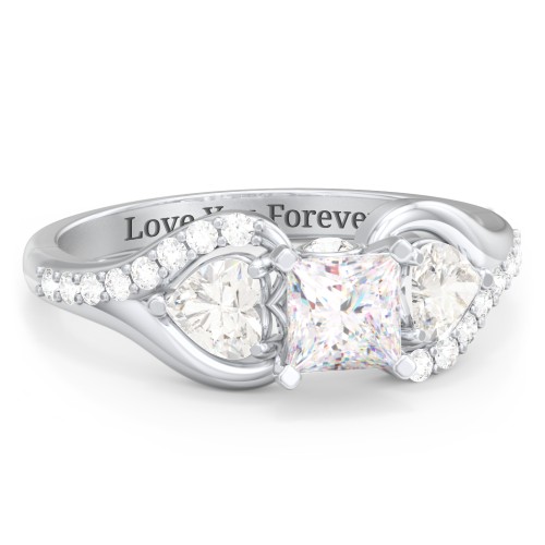 1/2 ct. Princess Gemstone Peek-A-Boo Engagement Ring with Heart Stones & Accents Stones